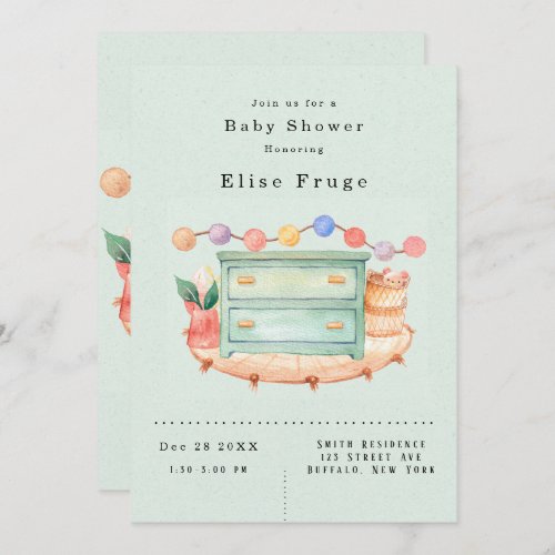 Nursery Decor Teal Baby Shower Invitation