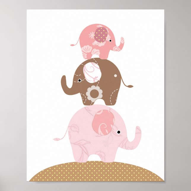 Nursery elephant art girls poster (Front)