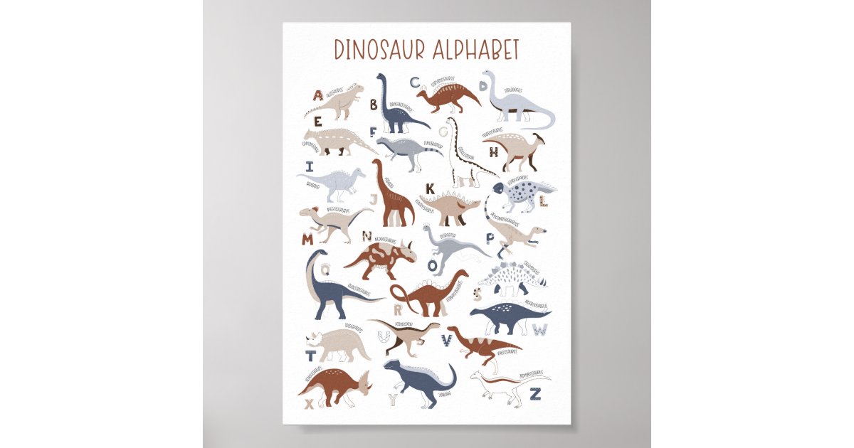 Nursery Gender Neutral Dinosaur Alphabet Poster | Zazzle