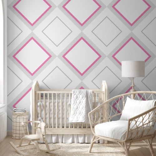 Nursery Girls Room Large Pink  Gray Diamonds Wallpaper