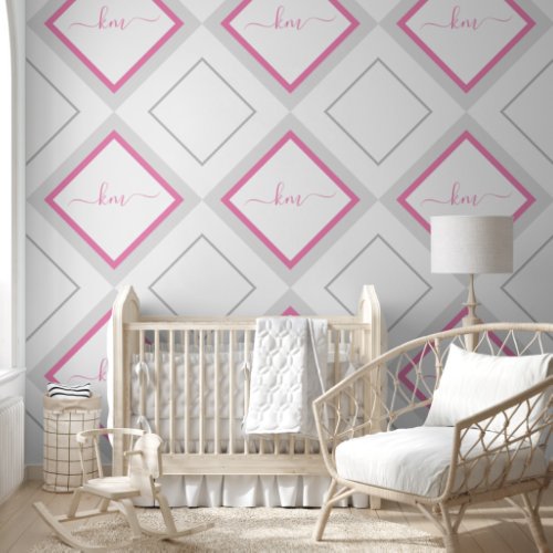 Nursery Girls Room Monogrammed Customized Pink Wallpaper