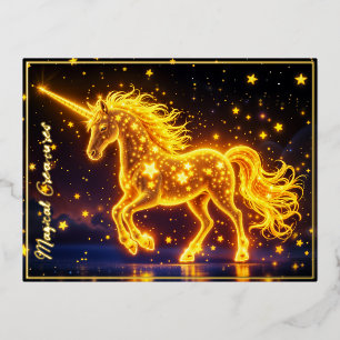 Nursery gold unicorn design glitter magic art foil invitation postcard
