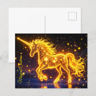 Nursery gold unicorn design glitter magic art postcard