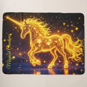 Nursery gold unicorn design glitter magic art sherpa blanket