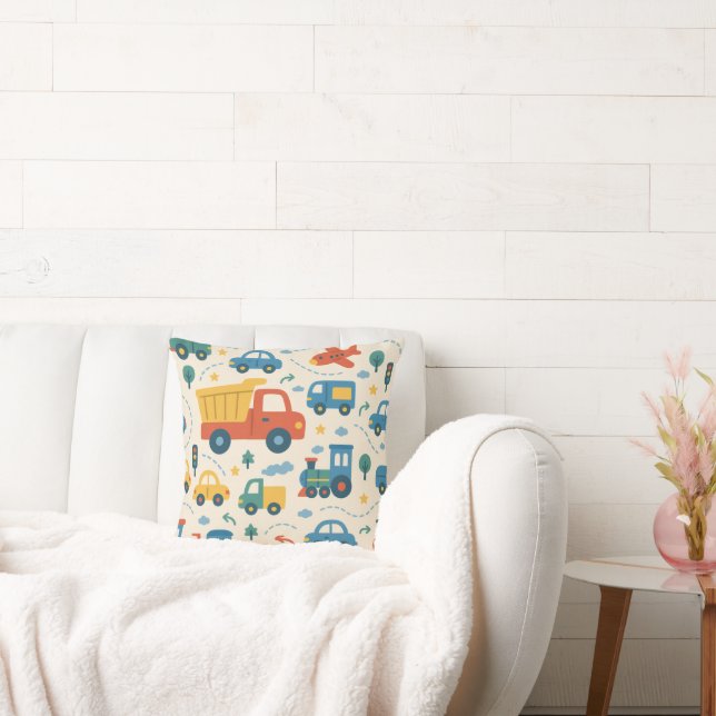 Nursery/Kids’ Room Pillow | Cars Trucks Trains (Couch)