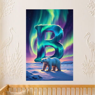 Nursery Letter B Name Northern Lights Polar Bear Poster