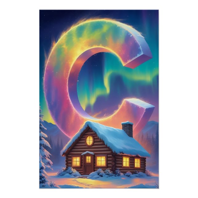 Nursery Letter C Name Northern Lights Baby Cabin Poster (Front)