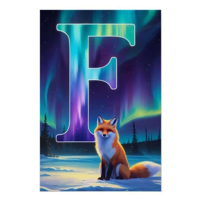 Nursery Letter F Name Northern Lights Fox Poster (Front)
