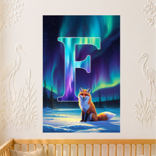 Nursery Letter F Name Northern Lights Fox Poster