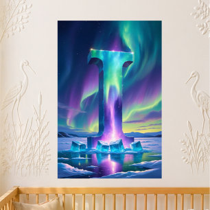 Nursery Letter I Name Northern Lights Ice Poster