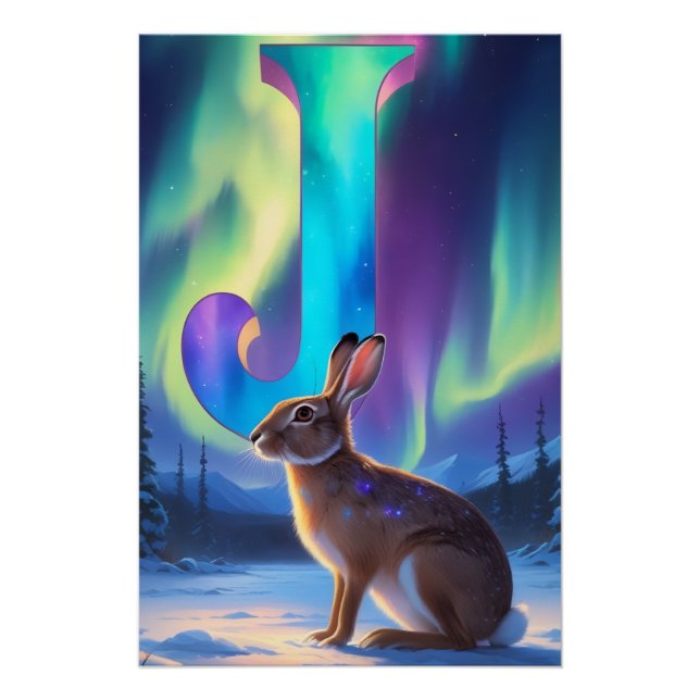 Nursery Letter J Name Northern Lights Jackrabbit Poster (Front)
