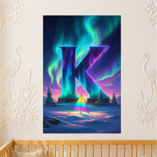Nursery Letter K Name Northern Lights Kite Poster