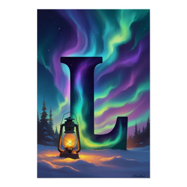 Nursery Letter L Name Northern Lights Lantern Poster (Front)