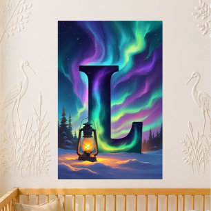 Nursery Letter L Name Northern Lights Lantern Poster