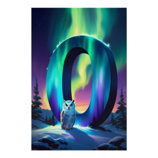 Nursery Letter O Name Northern Lights Owl Poster (Front)
