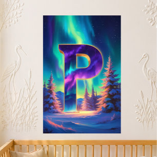 Nursery Letter P Name Northern Lights Pine Poster