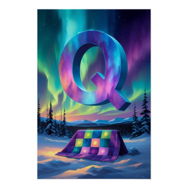 Nursery Letter Q Name Northern Lights Quilt Poster (Front)