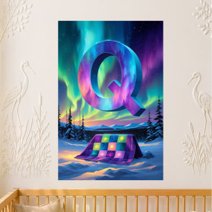 Nursery Letter Q Name Northern Lights Quilt Poster
