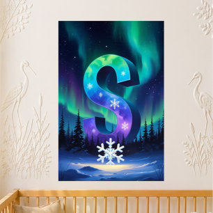 Nursery Letter S Name Northern Lights Snowflake Poster