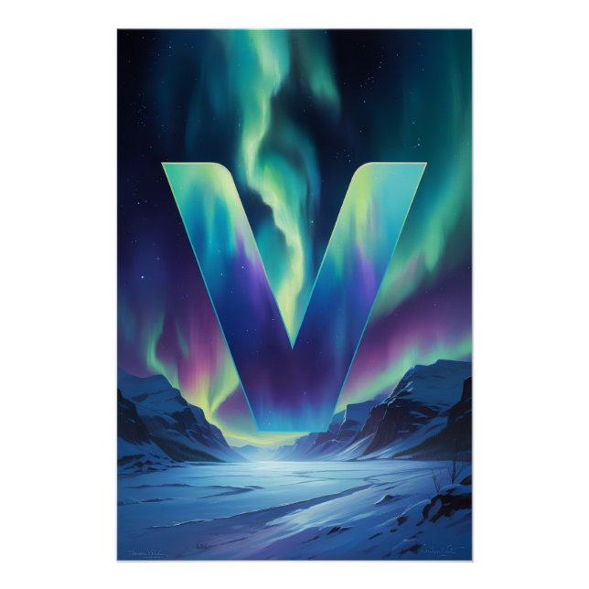 Nursery Letter V Name Northern Lights Valley Poster (Front)