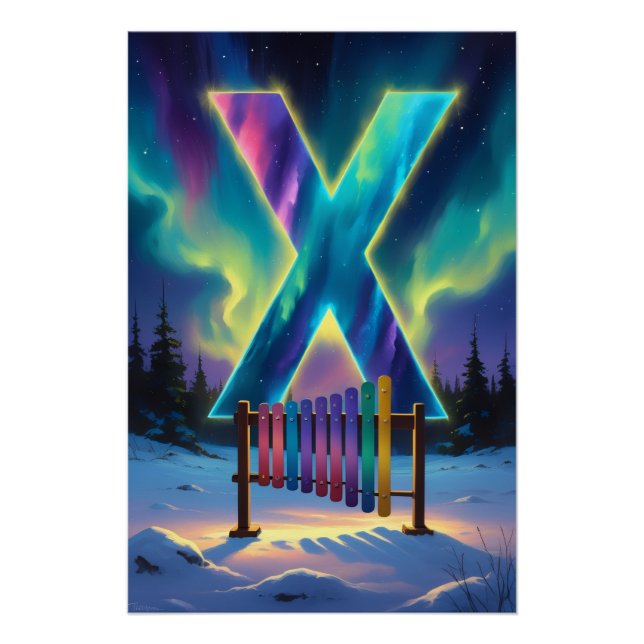 Nursery Letter X Name Northern Lights Xylophone Poster (Front)