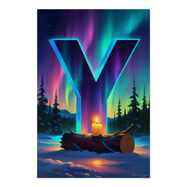 Nursery Letter Y Name Northern Lights Yule Poster (Front)