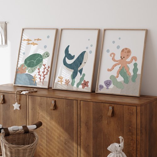 Nursery Ocean animals poster set of 3