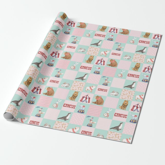 Nursery Patchwork Circus Pastell Pattern Wrapping Paper (Unrolled)