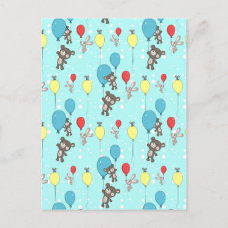 Nursery pattern with teddy and bunny postcard