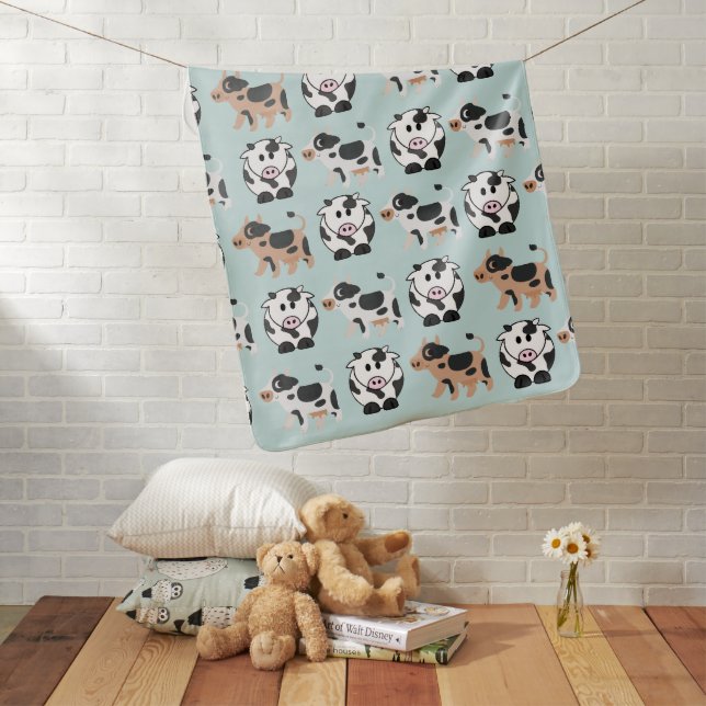 Nursery pet pattern in blue white and brown l Boys Baby Blanket (In Situ)
