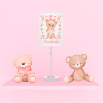 Nursery Pink Baby Girl Teddy Bear  Table Lamp