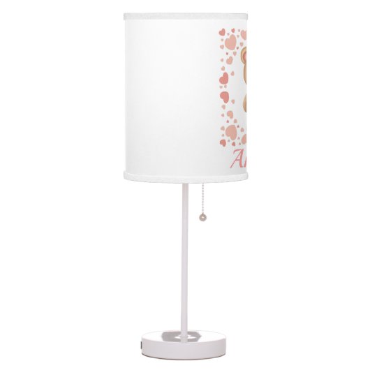 Nursery Pink Baby Girl Teddy Bear Table Lamp (Left)