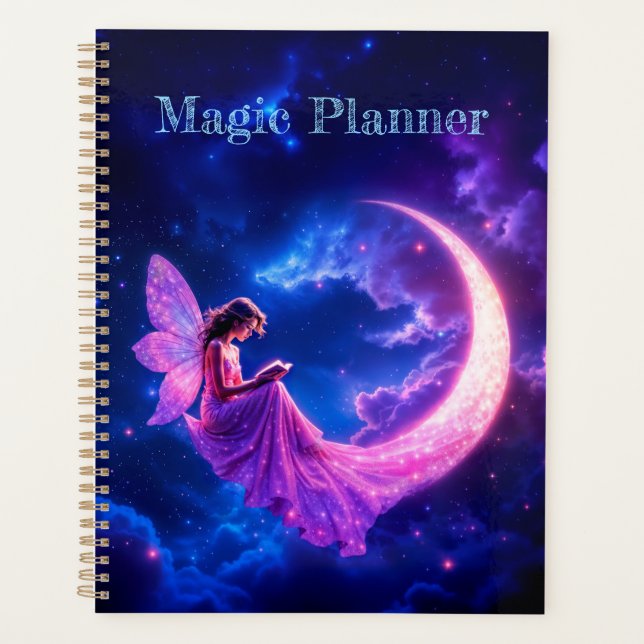 Nursery pink fairy fantasy glitter neon moon planner (Front)