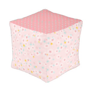 Nursery Pink & Turquoise Polka Dot N' Stars Pouf