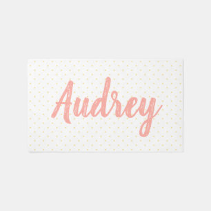 Nursery Playroom Custom Baby Name Pink Yellow Dots Rug