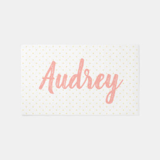 Nursery Playroom Custom Baby Name Pink Yellow Dots Rug