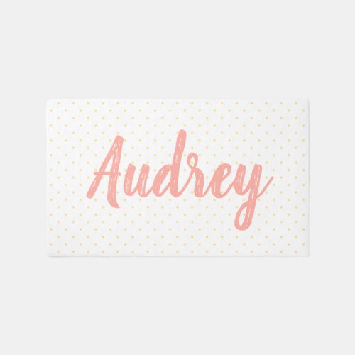 Nursery Playroom Custom Baby Name Pink Yellow Dots Rug