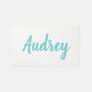 Nursery Playroom Custom Baby Name Teal Tan Dots Rug