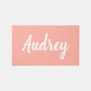 Nursery Playroom Dots Custom Baby Name Pink White Rug