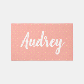 Nursery Playroom Dots Custom Baby Name Pink White Rug