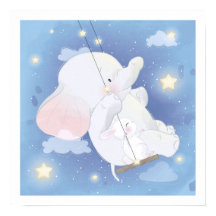 NURSERY POSTER : BABY ELEPHANT + BUNNY