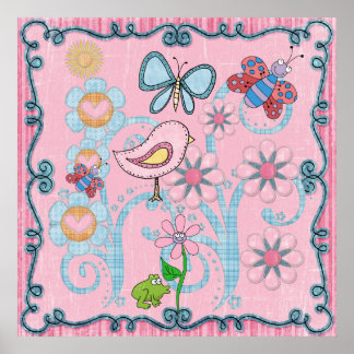 Nursery Poster Girls Baby Kids Pink Blue