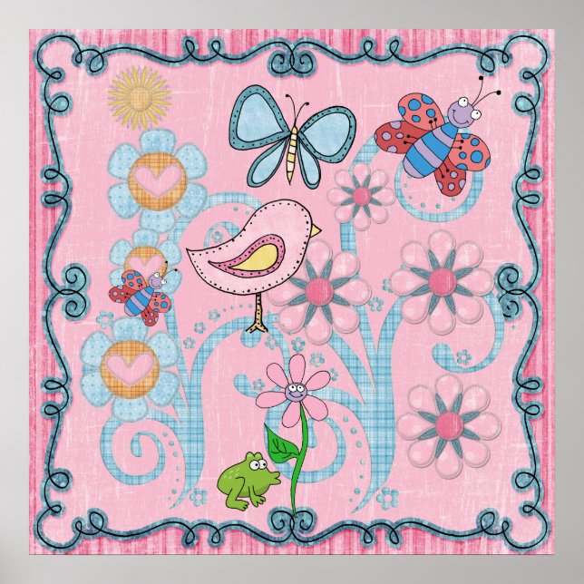 Nursery Poster Girls Baby Kids Pink Blue (Front)