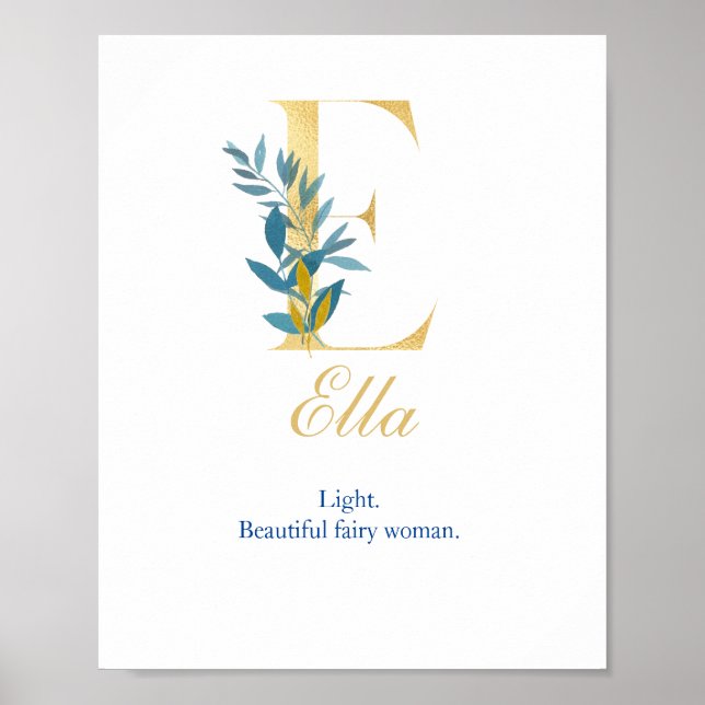 Nursery Print Name, Letter E, Baby girl wall art (Front)