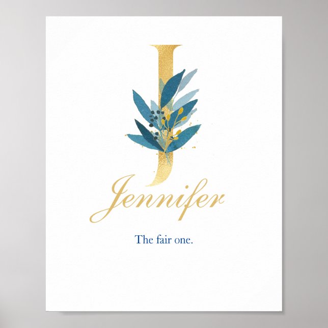 Nursery Print Name, Letter J, Baby girl wall art (Front)