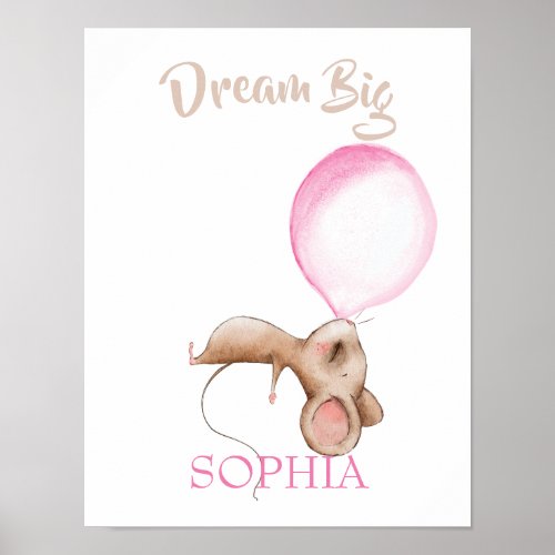 Nursery Quote Bubblegum Cute Sleeping Mouse  Pink  Poster