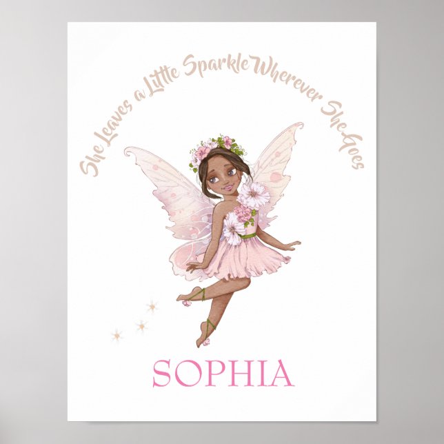 Nursery Quote Cute Fairy Pink Dark Hair   Poster (Front)