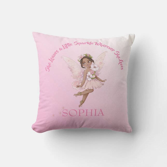 Nursery Quote Cute Fairy Pink Dark Hair Throw Pillow (Front)