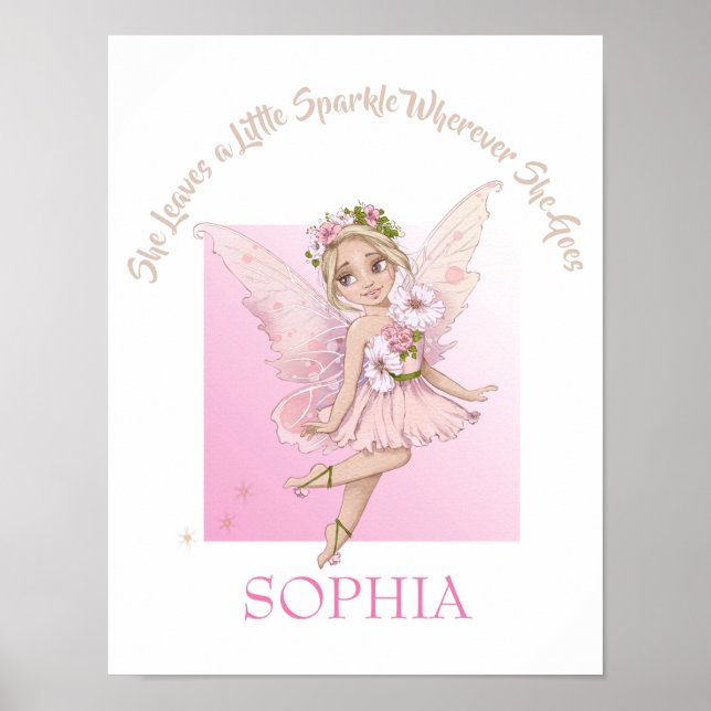 Nursery Quote Cute Fairy Pink Sparkle Poster (Front)