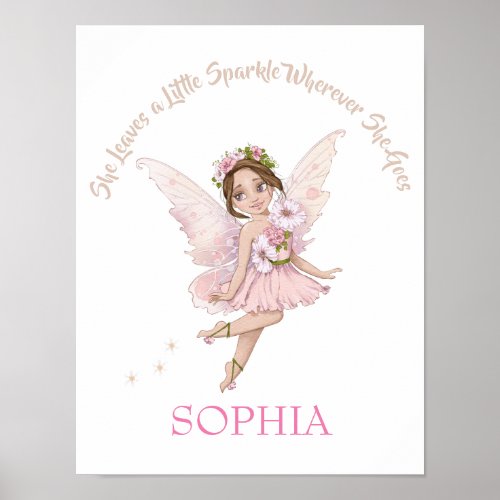 Nursery Quote Pink Cute Fairy  Dark Hair Poster